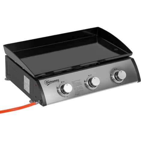 Outsunny – Plancha à gaz portable 3 brûleurs 9 kW – Plaque en acier émaillé – Bac récupérateur de graisses – Dimensions 62L x 46l x 21H cm (1/5)
