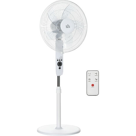 Ventilateur sur pied Ø 44 cm hauteur réglable oscillant silencieux 45 W avec télécommande minuterie 3 modes 3 vitesses blanc