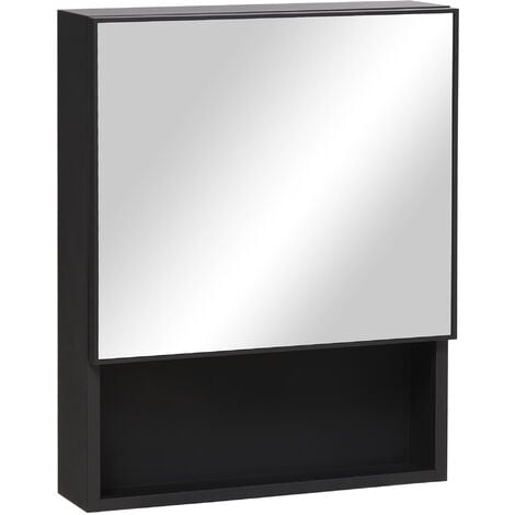 Armoire murale de rangement salle de bain avec porte miroir étagère niche  acier inox. noir