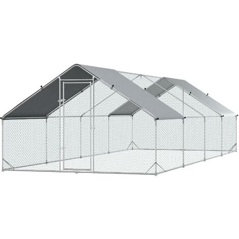 Enclos poulailler chenil 24 m² - parc grillagé dim. 8L x 3l x 2H m - double espace couvert - acier galvanisé