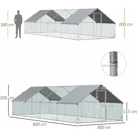 Enclos poulailler chenil 24 m² - parc grillagé dim. 8L x 3l x 2H m - double espace couvert - acier galvanisé