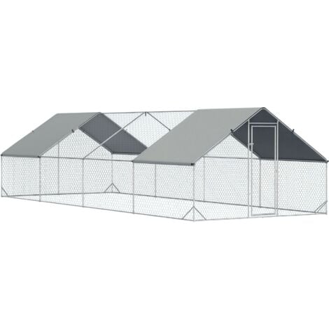 Enclos poulailler chenil 24 m² - parc grillagé dim. 8L x 3l x 2H m - double espace couvert - acier galvanisé
