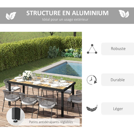 Table De Jardin Extérieure Outsunny - 190 X 90 Cm - Pour 8 Personnes - Aluminium Et Bois Naturel