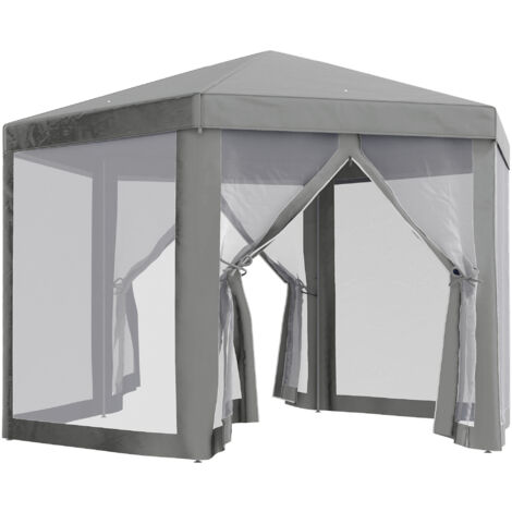 Outsunny – Tonnelle barnum tente de réception hexagonale 10 m² – Métal époxy anticorrosion – Polyester imperméable – Hauteur 2,52 m gris (1/5)