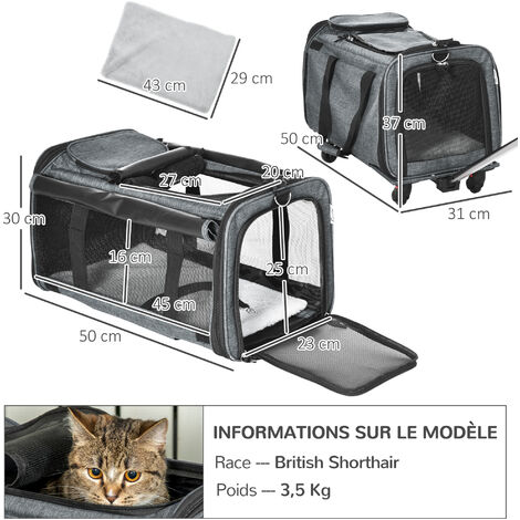 PawHut Sac de transport transporteur pour animaux 2 en 1 trolley