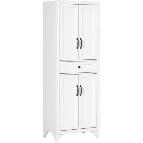 Homcom – Buffet haut 4 portes 2 étagères MDF blanc – Dimensions 60L x 38P x 170H cm – Dispositif anti-basculement intégré – Charge max 65 kg