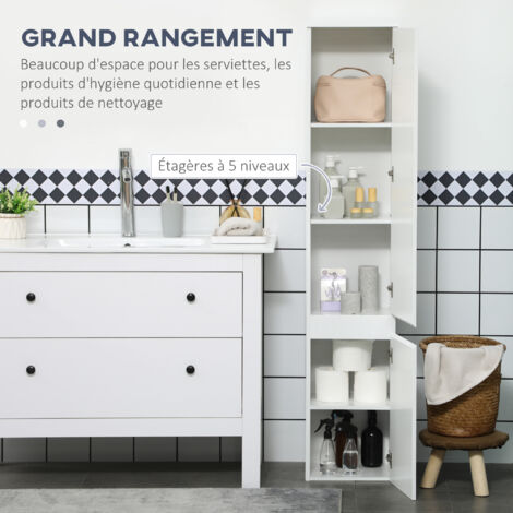 Colonne De Rangement Salle De Bain HOMCOM - 2 Placards, 3 étagères, 1 Tiroir - Blanc - 35x31x172 Cm