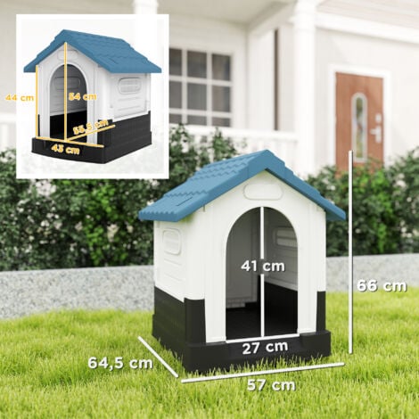 Niche pour chien - dim. 64L x 57l x 66H cm - PP bleu blanc