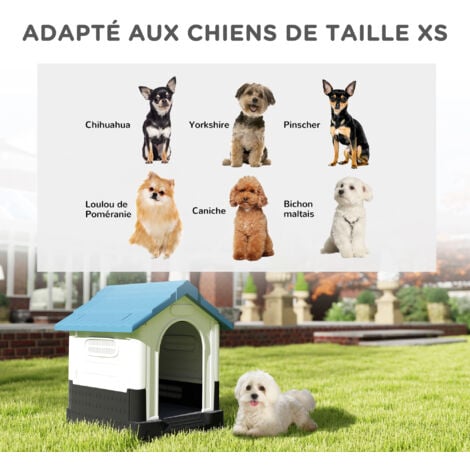 Niche pour chien - dim. 64L x 57l x 66H cm - PP bleu blanc