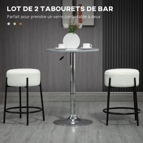 Lot De 2 Tabourets De Bar Style Néo-rétro Piètement Acier Noir Repose Pied Integre Tissu Gris