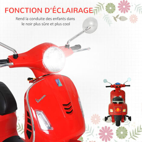 Homcom - Scooter moto électrique enfants 6 V dim. 102L x 51l x 76H cm  musique MP3 port USB klaxon phare feu AR rouge Vespa