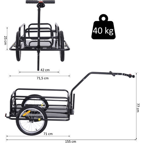 Siège vélo enfant et remorque Homcom Remorque de transport vélo cargo barre  d'attelage incluse housse amovible 4 réflecteurs charge max. 40 Kg noir  jaune