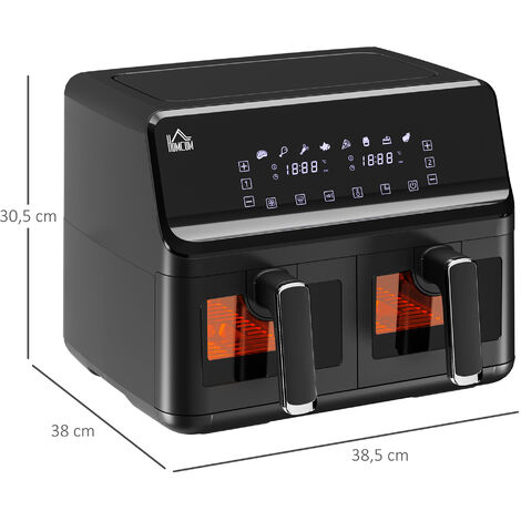 Friteuse à air 2 paniers 2500W 8L - air fryer multifonction 8 programmes - température réglable - timer 60 min. - noir