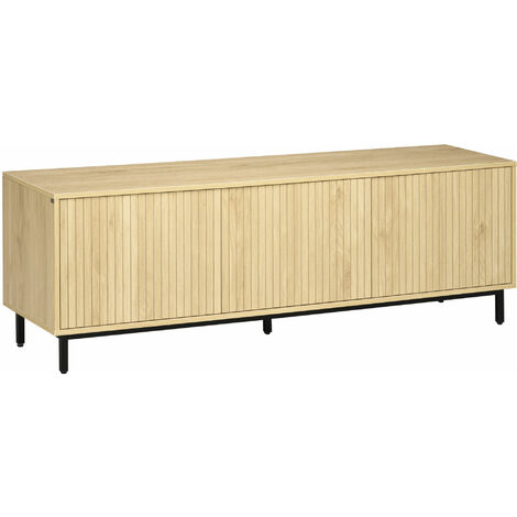 Homcom – Meuble TV contemporain 150x40x51 cm – 3 portes et étagères – Panneau de particules et acier noir – Pour téléviseurs jusqu'à 65 pouces (1/5)