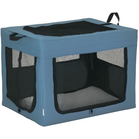 Pawhut – Sac de transport pour chat et petit chien – 3 portes d’accès – Dimensions 69L x 51l x 51H cm – Tissu Oxford et acier bleu