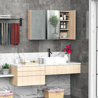Armoire murale miroir salle de bain 3 portes 3 étagères dim. 90L x 14l x 60H cm panneaux particules chêne clair