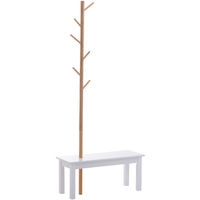 HOMCOM Banc porte-manteaux 2 en 1 design contemporain cosy dim. 80L x 30l x 180H cm MDF blanc bois massif bambou - Blanc