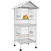 Pawhut – Cage à oiseaux sur roulettes 78x75x168 cm – Volière métal blanc avec 4 perchoirs et 8 mangeoires – Design maison