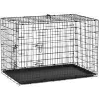 Pawhut – Cage de transport pour chien pliable – 2 portes verrouillables – plateau amovible – 121L x 77l x 82H cm – acier ABS noir
