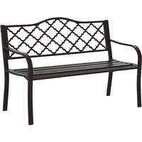 Outsunny – Banc de jardin 3 places en métal époxy anticorrosion – Dossier haut ergonomique – Dimensions 128x60x89cm – Couleur brun