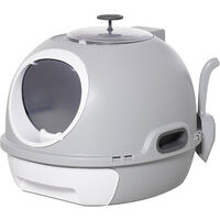 Pawhut – Bac à litière pour chat – maison de toilette avec tiroir coulissant et porte battante – polypropylène et ABS – gris – 47L x 55I x 44H cm