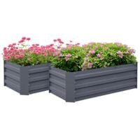 Lot de 2 carrés potager de jardin dim. 100L x 50l x 30H cm tôle d'acier ondulée gris