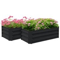 Lot de 2 carrés potager de jardin dim. 100L x 50l x 30H cm tôle d'acier ondulée noir