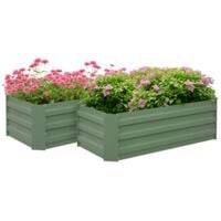 Lot de 2 carrés potager de jardin dim. 100L x 50l x 30H cm tôle d'acier ondulée vert