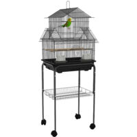 Pawhut – Cage à oiseaux 50,5 x 41 x 121 cm – Structure en métal avec 3 portes – Plateau amovible pour nettoyage facile – Noir