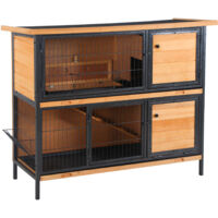 Pawhut – Clapier à lapin extérieur 2 étages – Bois de sapin et métal – Toit bitumé – 4 portes verrouillables – 122 x 50 x 101 cm