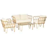 Outsunny – Ensemble salon de jardin 2 places – 2 fauteuils – table basse en verre trempé – coussins confort en polyester – résine tressée et métal époxy