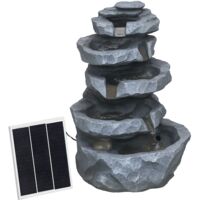 Outsunny – Fontaine de jardin solaire 5 niveaux en résine – Lumières LED – Pompe incluse – Résistante aux intempéries – 38L x 31l x 55H cm