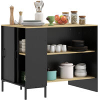 Îlot De Cuisine Mobile Avec Multiprise - Plan Pliable, 2 Tiroirs, 2 Portes - Roulettes Freinées - Noir - Dimensions 151,5x84,7x91,7 Cm - 7