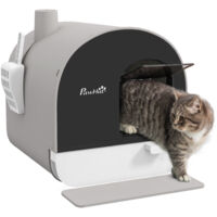 Pawhut – Bac à litière pour chat avec porte battante – Dimensions 43L x 44l x 47H cm – Pelle et filtre inclus – Design gris élégant