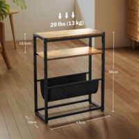 HOMCOM Table D'Appoint Bout De Canapé Industriel - 43L X 18P X 56H Cm, Étagère + Porte-Revue, Acier Et Mélaminé Noir Marron
