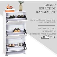 Meuble à Chaussures HOMCOM 3 Portes - Rangement 18 Paires - Blanc - 62x24x135cm