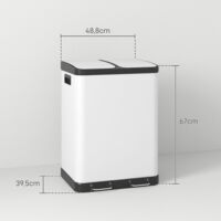 Poubelle Double Compartiment 2x30L HOMCOM - Acier Inox, Pédale, Couvercle Soft-close, Seaux Amovibles