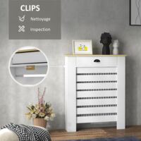 Cache-Radiateur Blanc 100 Cm De Haut - Meuble Enveloppe Radiateur Extra Large Avec Étages & Lattes Horizontales - MDF Épais Pour Salon, Chambre, Couloir
