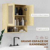 HOMCOM Meuble Salle De Bain Bohème – Armoire Rangement Avec Tiroirs Rotin, Placard & Étagères Réglables – Style Chic Naturel – 55 X 30 X 82 Cm Chêne