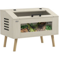 Pawhut – Terrarium pour reptiles 111L – Verre trempé avec fenêtres – 10 bouches d’aération – Dimensions 80 x 50 x 60 cm – Bois naturel
