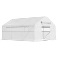 Outsunny – Serre tunnel 4 x 3 x 2m – Couverture PE 140 g/m² résistante aux UV – Porte enroulable et fenêtres pour aération – Acier galvanisé