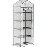 Outsunny – Serre adossée avec étagères 5 niveaux – Châssis acier – Bâche PE amovible – 69L x 49l x 193H cm – Protection contre intempéries