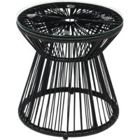 Outsunny – Table de jardin ronde en résine tressée imitation rotin – Plateau en verre trempé Ø 40 cm – Cadre en métal noir – Usage extérieur