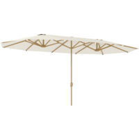 Outsunny – Parasol de jardin double 455 x 265 cm – Rectangulaire avec manivelle – Polyester 180g/m² – UPF30+ – Beige – Poteau en acier thermolaqué