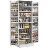 Homcom – Armoire de cuisine colonne 60L x 35P x 166H cm – 8 étagères ajustables – Design anti-basculement – Panneau de particules blanc