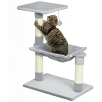 Pawhut – Arbre à chat avec 3 griffoirs sisal naturel – Plateforme et hamac – Dimensions 50x36x70cm – Revêtement peluche courte gris clair
