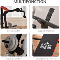 Banc De Musculation Réglable HOMCOM - 6 Niveaux D'inclinaison, Bandes élastiques Incluses, Charge Max 150 Kg, Noir/rouge