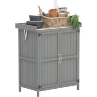 Outsunny – Armoire de jardin 2 portes – Toit à charnières – Étagère intérieure – Dessus acier inoxydable – Bois de sapin – 74 x 43 x 88 cm – Gris