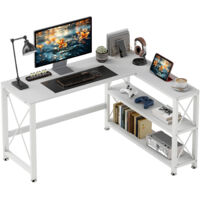 Bureau d'angle - HOMCOM - modulable réversible - étagère de rangement - cadre en métal - 135x110x75cm - blanc