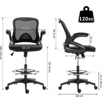 Fauteuil de bureau chaise de bureau assise haute réglable dim. 64L x 60l x 106-126H cm pivotant 360° maille respirante noir - Noir